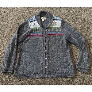Woolrich Cardigan Ski Sweater Charcoal Heather Size Large Button Sz L